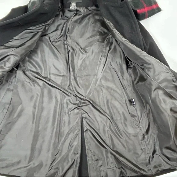 London Fog Womens Medium Black Wool Pea Coat Plaid Scarf Business Professional - Picture 9 of 9